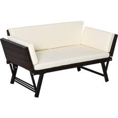 Fällbara utemöbler OutSunny Trädgårdssoffa 2-sits Fällbara Armstöd 129 x 63 x 67 cm Brun Soffa