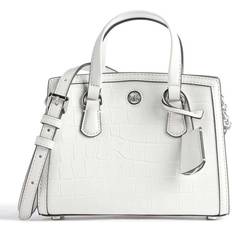 Hvite Messengervesker Michael Kors MK Chantal Extra-Small Crocodile Embossed Leather Messenger Bag Optic White