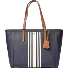 Lauren Ralph Lauren Crosshatch Leather Medium Clare Tote Bag - French Navy/Vanilla Stripe