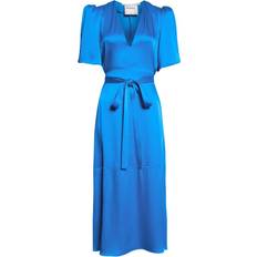 Stella McCartney Puff Sleeve Tie Waist Satin Midi Dress