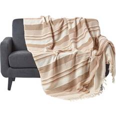 Beige Blankets Homescapes Cotton Morocco Striped Blankets Beige