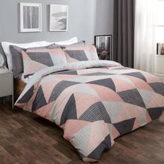 Dreamscene Textured Geometric Duvet Cover Grey, Pink