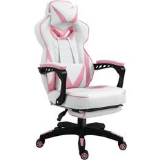 Gaming Chair Ergonomic Reclining Manual Footrest Wheels Pink