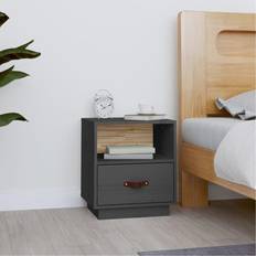 vidaXL 40 x 34 x 45 cm Massivt Fyrretræ Grå Sengebord
