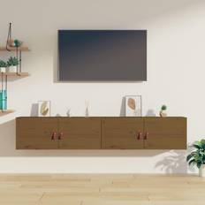 vidaXL Pensili 2 Pz Marrone Miele 80 x 30 cm In Legno Massello Di Pino Mobile a Parete