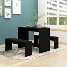 Negro Juegos de Comedor vidaXL Conjunto Jamaica 1 Mesa + 2 Bancos Negro Juego de Comedor