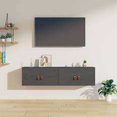 vidaXL Vægskabe 2 Stk 60 x 30 x 30 cm Massivt Fyrretræ Grå Vægskab