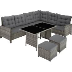 Rattan lounge tectake Salotto In Rattan Con Telaio In Acciaio Barletta - Grigio/Beige Set da Lounge da Esterno