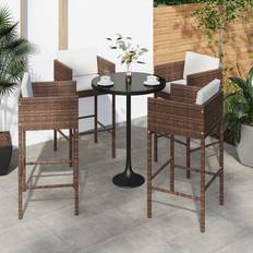 Sgabelli da bar per esterni vidaXL Sgabelli Da Bar 4 pz Cuscini Marroni in Polyrattan - Marrone