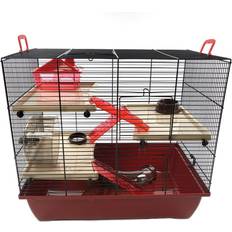Little Friends Small Animal Cage Maroon Colour with Accessories Three Platforms The Grand