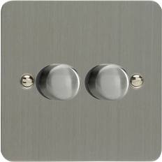 Best Drivers Varilight JFSP252 Ultraflat Brushed Steel 2 Gang 2-Way Push-On/Off LED Dimmer 0-120W V-Pro