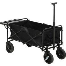 Utility Wagons OutSunny Foldable Wagon Graden Carts with Wheels and Side Table Black