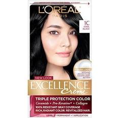 Loreal black hair dye L'Oréal Paris Excellence Creme Permanent Triple Protection Hair Color 1C Cool Black Kit