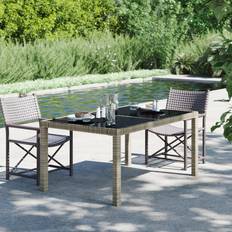 vidaXL Garden Table 59.1" x 90 x 75 cm Tempered Glass And Poly Rattan Gray