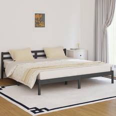 Lits et Matelas vidaXL Cadre À Lit Pied Meuble de Chambre À Coucher Sommier À Lattes Lit Double Lit Adulte Bois Massif de Pin 200x200 cm Gris