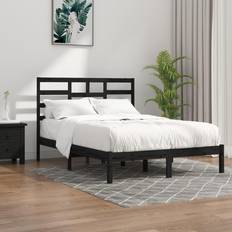 vidaXL 140x190 cm Massivt Træ Sort Sengeramme