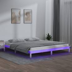 vidaXL Estructura De Cama Con Led Madera Maciza Blanco 160x200 cm