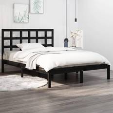 vidaXL 140x190 cm Massivt Træ Sort Sengeramme