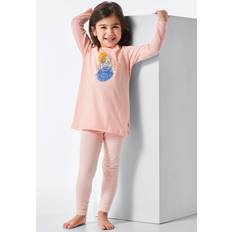 Orange Pyjamasar Barnkläder Schiesser Flickpyjamas lång pyjamas-set, persika