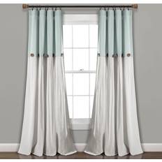 Blue - Linen Curtains Lush Decor Farmhouse Linen Button 101.6x241.3cm