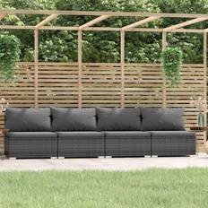 vidaXL 4 Seater Sofa With Cushions Grey Poly Rattan Canapé d'extérieur