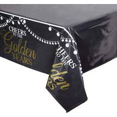 Table Cloths Sparkle and Bash Retirement Party Plastic Table Covers, Cheers to Golden Years (54 x 108 in, 3 Pack) Black