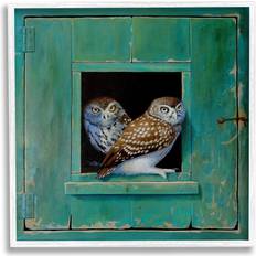 Stupell Industries The Home Decor Collection Spotted Owls Perched Rustic Green Door Ledge Framed Art