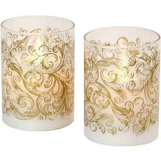 Multicolored Candles LumaBase Gold Baroque Swirl Battery Candle