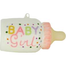 White Cups Girl Baby Pink Bottle Christmas Holiday Glass Ornament