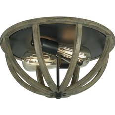 Elstead Lighting Allier Flush Mount - Weather Oak Wood / Antique Forged Iron Plafoniera