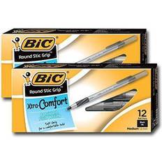 Bic Round Stic Grip Ballpoint Pen Medium Pen Point Black Frost Barrel