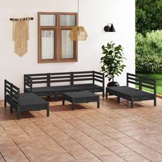 vidaXL Juego Muebles Jardín 8 Pzas Madera De Pino Maciza Negro Conjunto de Sala de Exterior