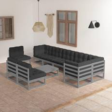 vidaXL Salotto Giardino 10 pz Cuscini Antracite Legno Massello Pino - Grigio Set da Lounge da Esterno