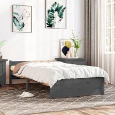vidaXL grey, 75 Solid Wood Bed Frame