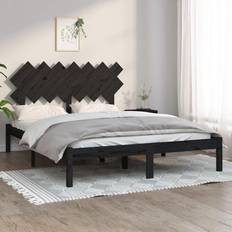 vidaXL 140x190 cm Massivt Træ Sort Sengeramme