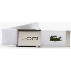 Lacoste White Belts Lacoste Men's Made in France Engraved Buckle Woven Fabric Belt 001