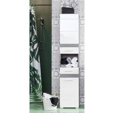 Columna De Baño 2 Puertas 1 Cajón Blanco Brillo Y Roble Gris Varok 37 cm Armario