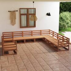 vidaXL Divani Giardino 10 pz Marrone Ambra Legno Massello Pino Set da Lounge da Esterno