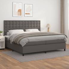 Camas Continentales vidaXL Box Spring Con Colchón Cuero Sintético Gris 200x200 cm Cama Continental