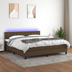 vidaXL Matelas Et LED Rembourré 180x200 cm Marron Foncé Lit Continental