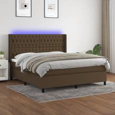 vidaXL Box Spring Colchón Luces LED Tela Marrón Oscuro 160x200 cm - Marrón Cama Continental