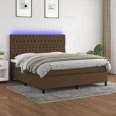 vidaXL Matelas Et LED Rembourré Lit Double Marron Foncé 160x200 cm Lit Continental