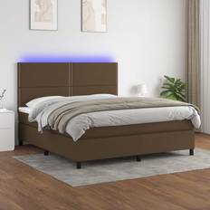 vidaXL Box Spring Colchón Luces LED 160x200 cm - Marrón Cama Continental