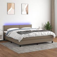 vidaXL Sommier À Lattes de Matelas et LED Lit Rembourré Lit Double 180x200 cm Tissu Lit Continental