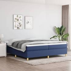 Azul Camas Continentales vidaXL Box Spring Con Colchón Tela Azul 200x200 cm Cama Continental