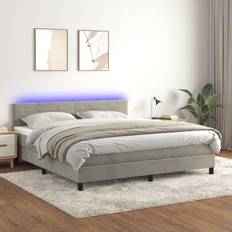 vidaXL Box Spring Colchón Y LED Terciopelo Gris Claro 160x200 cm Cama Continental