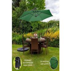 MonsterShop Ombrellone da Giardino Decentrato 3x3m 24 LED Solari & Base Tonda - Verde