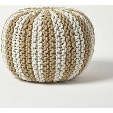 Bleu Poufs Homescapes Round Cotton Knitted Stripe Pouffe