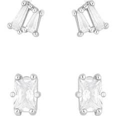 Jon Richard Rhodium Plated Baguette Stone Earrings Pack of