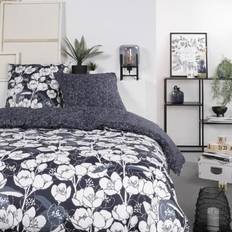 Today Parure Lit Mawira 2 Personnes 260 x 240 cm 100% Coton Bleu Marine Motif Floral Housse de couette Bleu